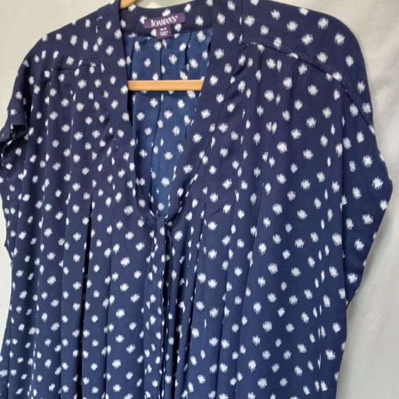 Roman's Blue/White Pleated A-Line Blouse With Tie at Neck Womans 20W (T-217) - Picture 5 of 12